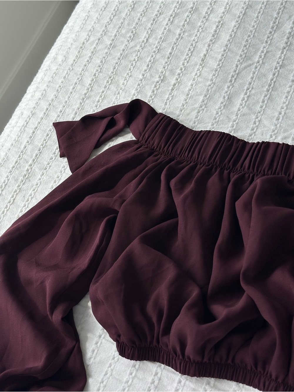 Off-Shoulder Cropped Blouse in Deep Plum